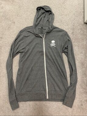 soulcycle unisex Charcoal Gray Zip Hoodie with White Skull Logo